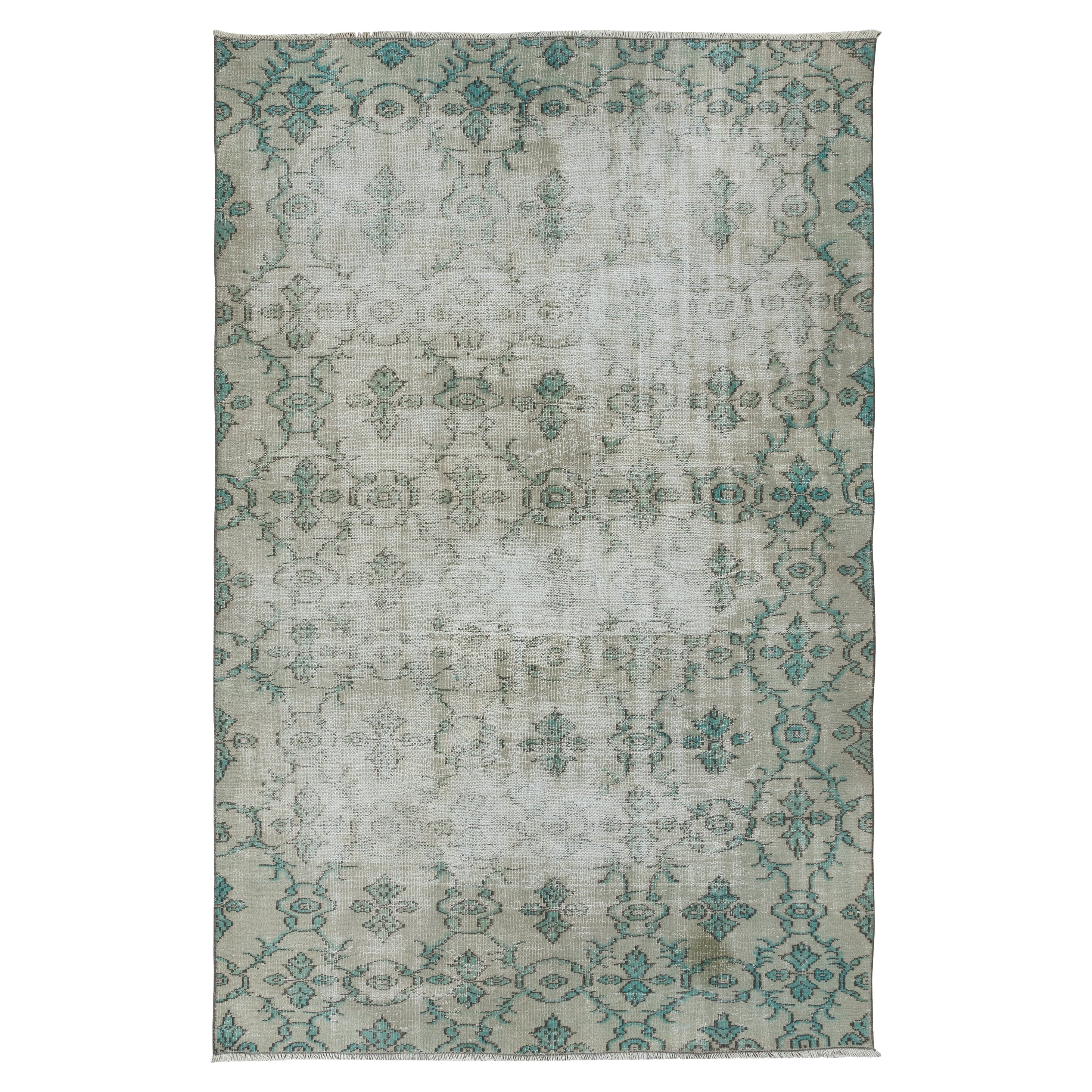 6.3x9.4 Ft Faded Vintage Handmade Anatolian Oushak Area Rug in Beige & Green For Sale