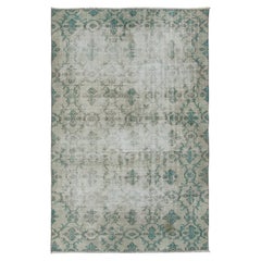 Handgefertigter Anatolischer Oushak-Teppich in Beige und Grün in Beige, 6.3x9,4 Ft, verblasst, Vintage