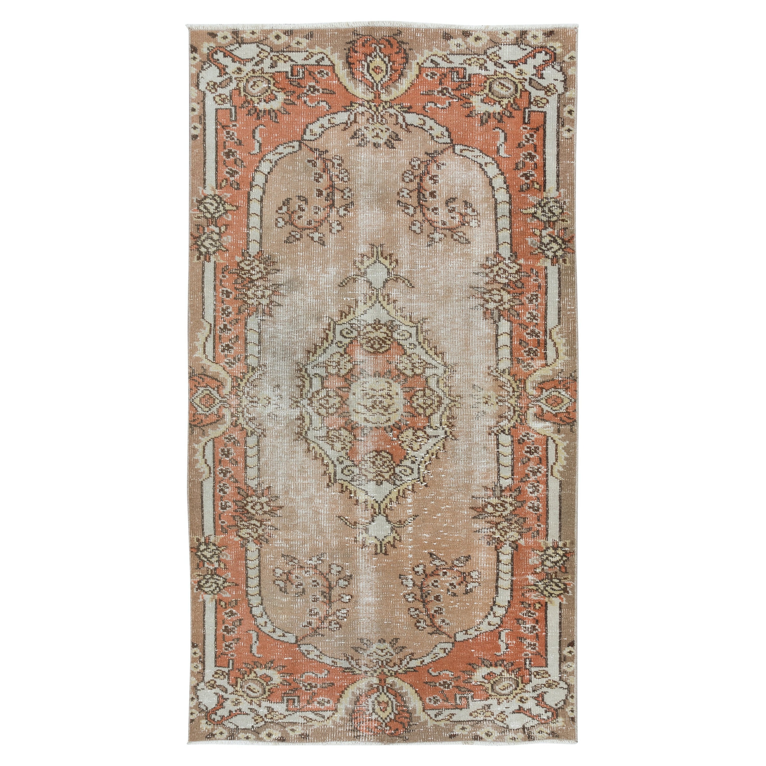 3.6x6.7 Ft Vintage Handgeknüpfter Teppich aus Anatolischer Wolle mit Akzent in gedämpften Farben im Angebot