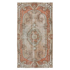 3.6x6.7 Ft Vintage Handgeknüpfter Teppich aus Anatolischer Wolle mit Akzent in gedämpften Farben