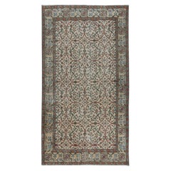 3.8x6.8 Ft handgefertigter Anatolischer Teppich in Beige mit All-Over-Blumenmuster, Vintage