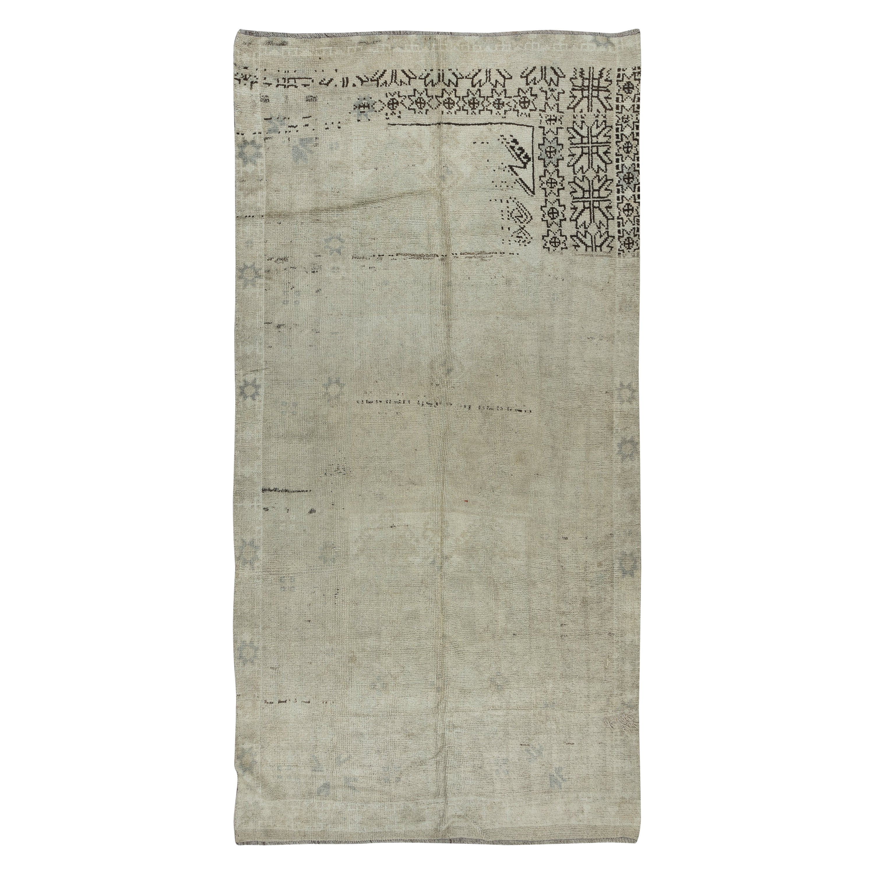 5x9,8 Ft Antiker gewaschener Vintage-Wollteppich in Beige, handgefertigter Anatolischer Oushak-Teppich
