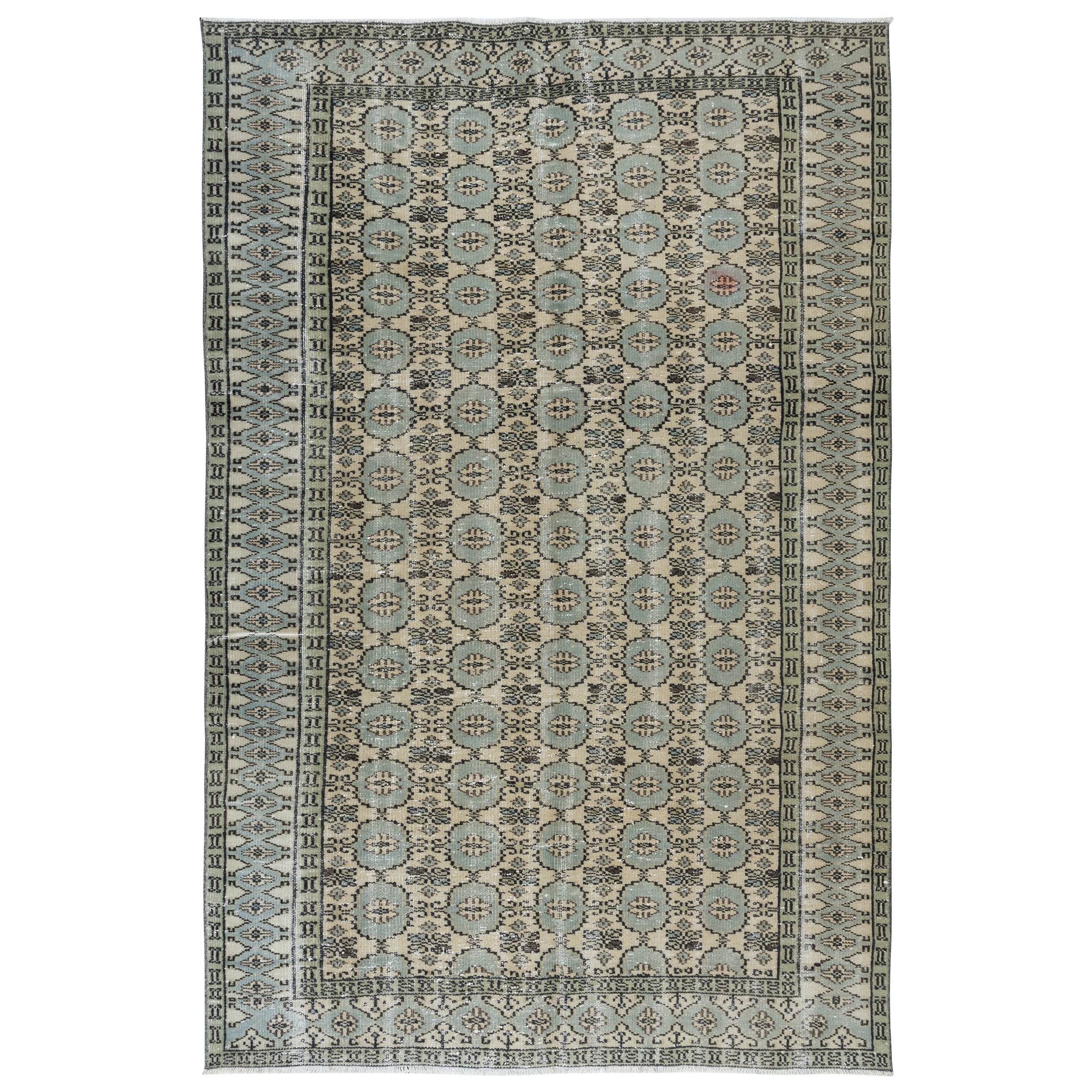 6x9 Ft handgefertigter Anatolischer Oushak-Teppich im Vintage-Stil für Landhaus- und Rustikales Dekor