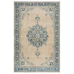 Alfombra Oushak Vintage de 6,7x10,3 pies hecha a mano en colores apagados para casas de campo