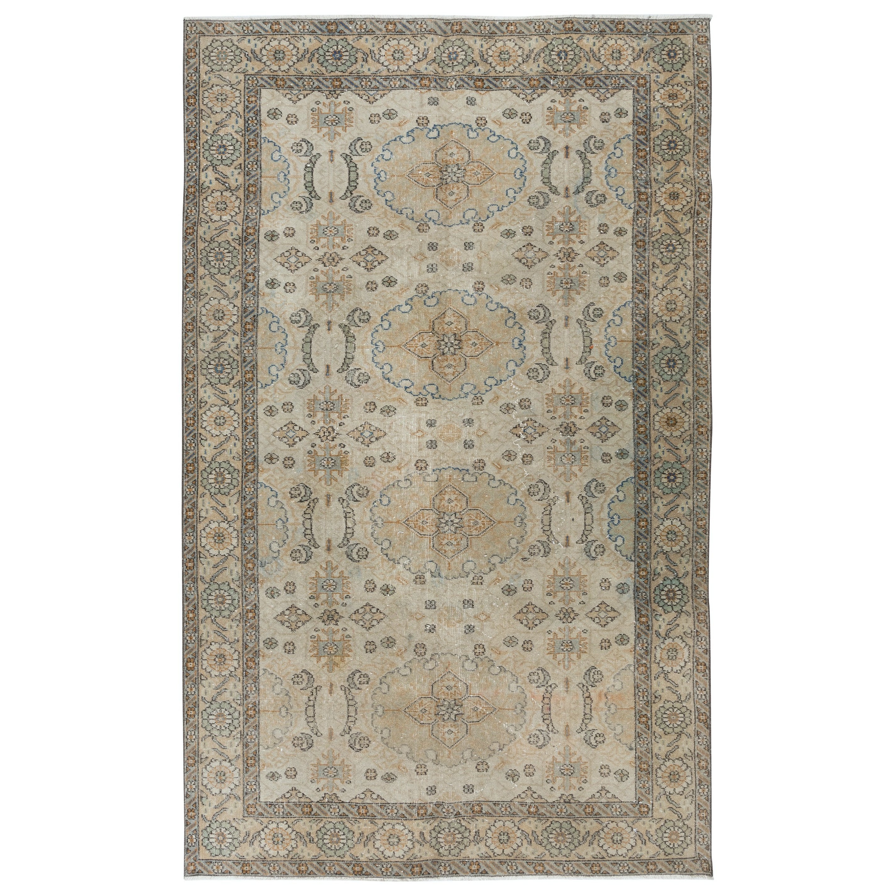 5.6x8.8 Ft Vintage Handmade Anatolian Oushak Rug in Beige for Country Homes