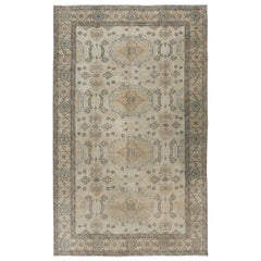 5.6x8.8 Ft Vintage Handmade Anatolian Oushak Rug in Beige for Country Homes