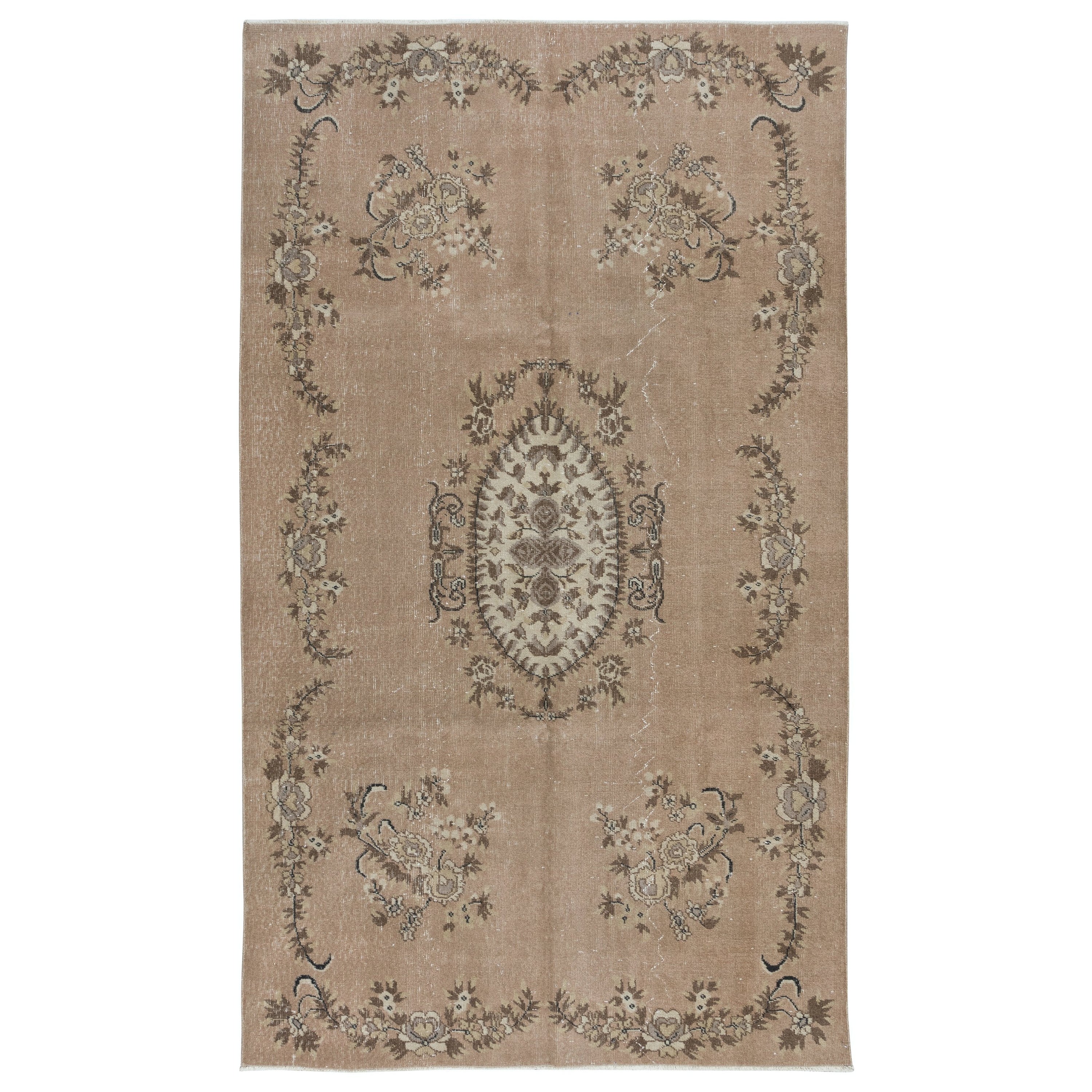 5.5x9 Ft Aubusson French Rug, Handmade Turkish Carpet for Country Homes & Rustic For Sale