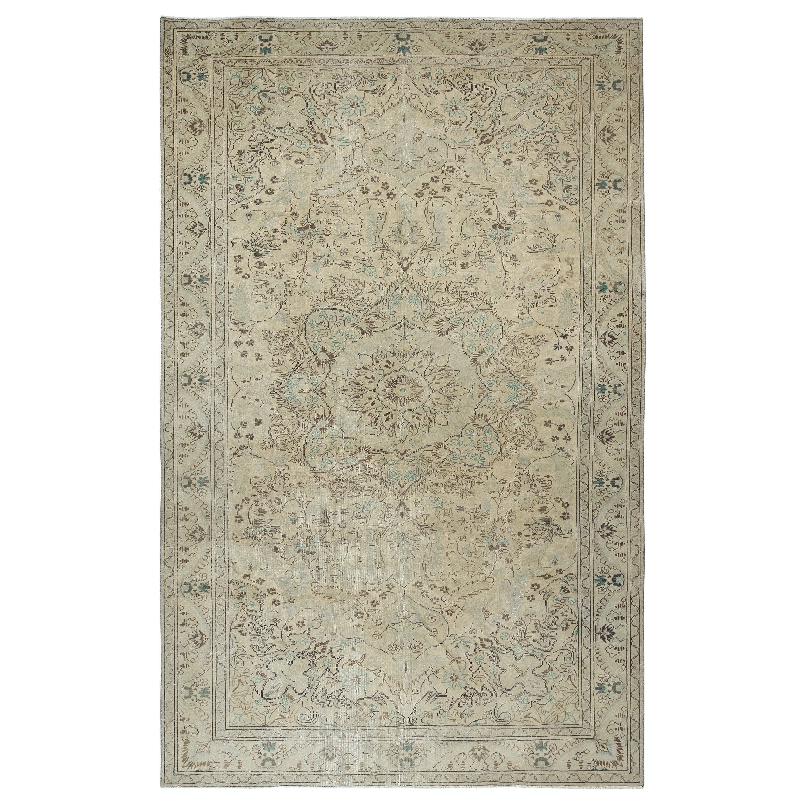 6.6x10.6 Ft One-of-a-Kind Vintage Area Rug, Handmade Anatolian Carpet in Beige For Sale