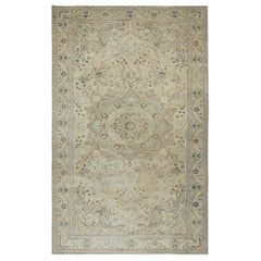 6.6x10.6 Ft One-of-a-Kind Vintage Area Rug, Handmade Anatolian Carpet in Beige