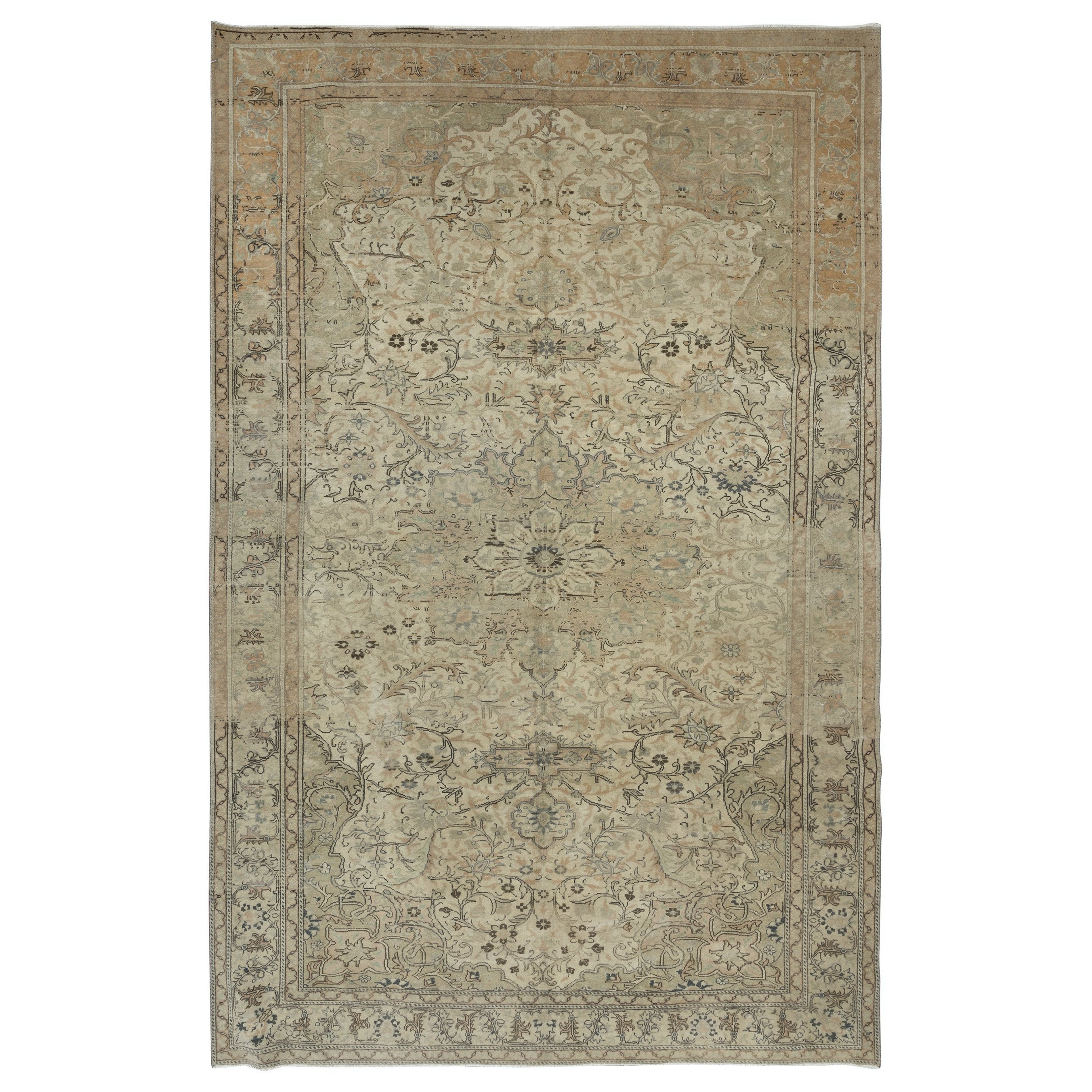 6.7x10 Ft Unique Vintage Handmade Rug in Beige, Faded Anatolian Oushak Carpet For Sale