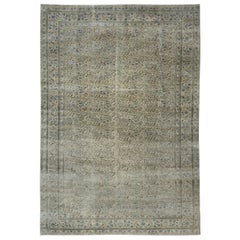 7.6x11.3 Ft Einzigartiger türkischer geblümter Vintage-Teppich in Beige, Marineblau & Grün