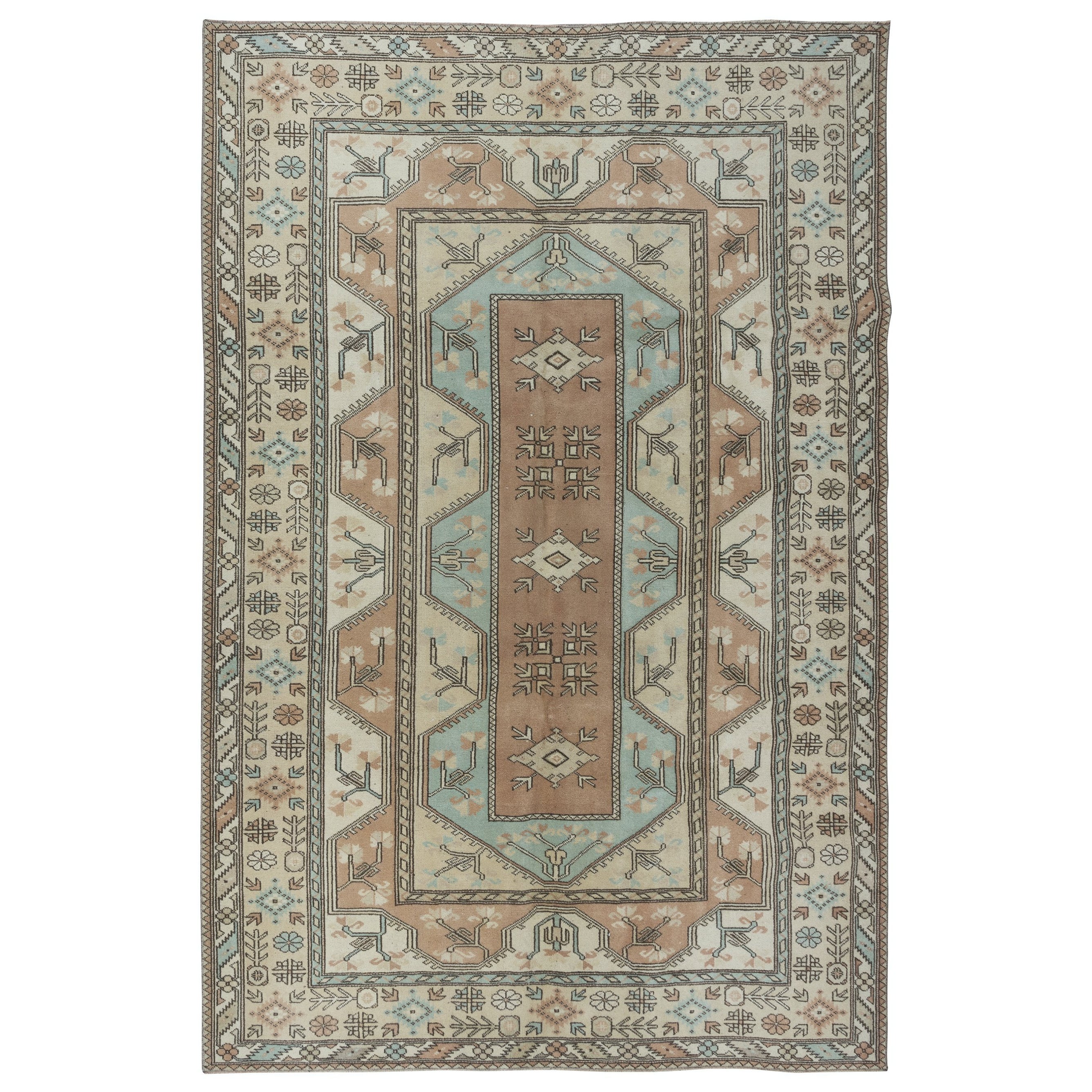 6.5x9.8 Ft Milas Area Rug. Vintage Handmade Turkish Wool Carpet for Farmhouse For Sale