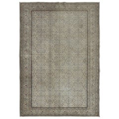 6.6x9.4 Ft Retro Hand Knotted Anatolian Oushak Rug in Beige with Floral Design