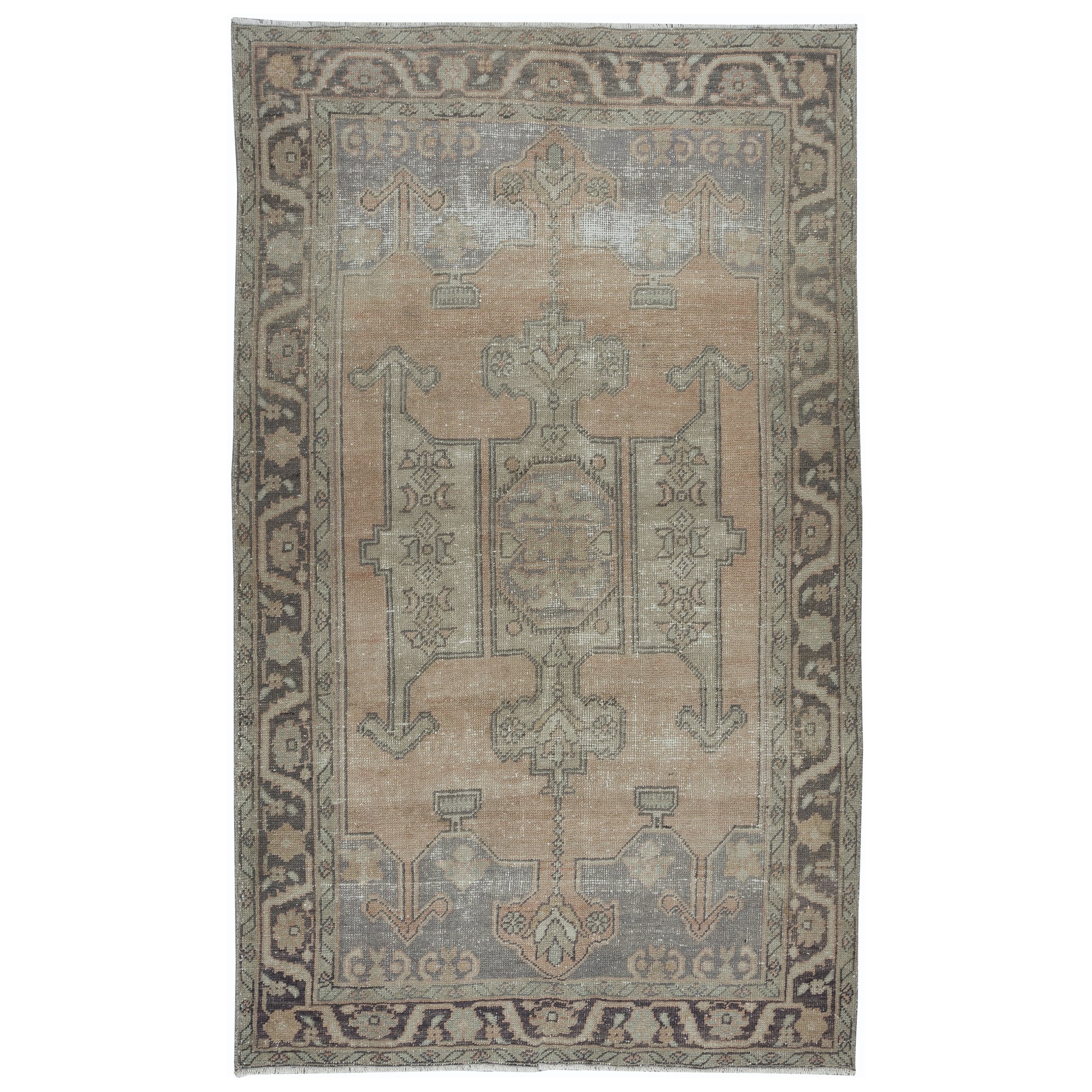 5x8.3 Ft Vintage Handmade Rug in Muted Colors, Anatolian Geometric Wool Carpet For Sale