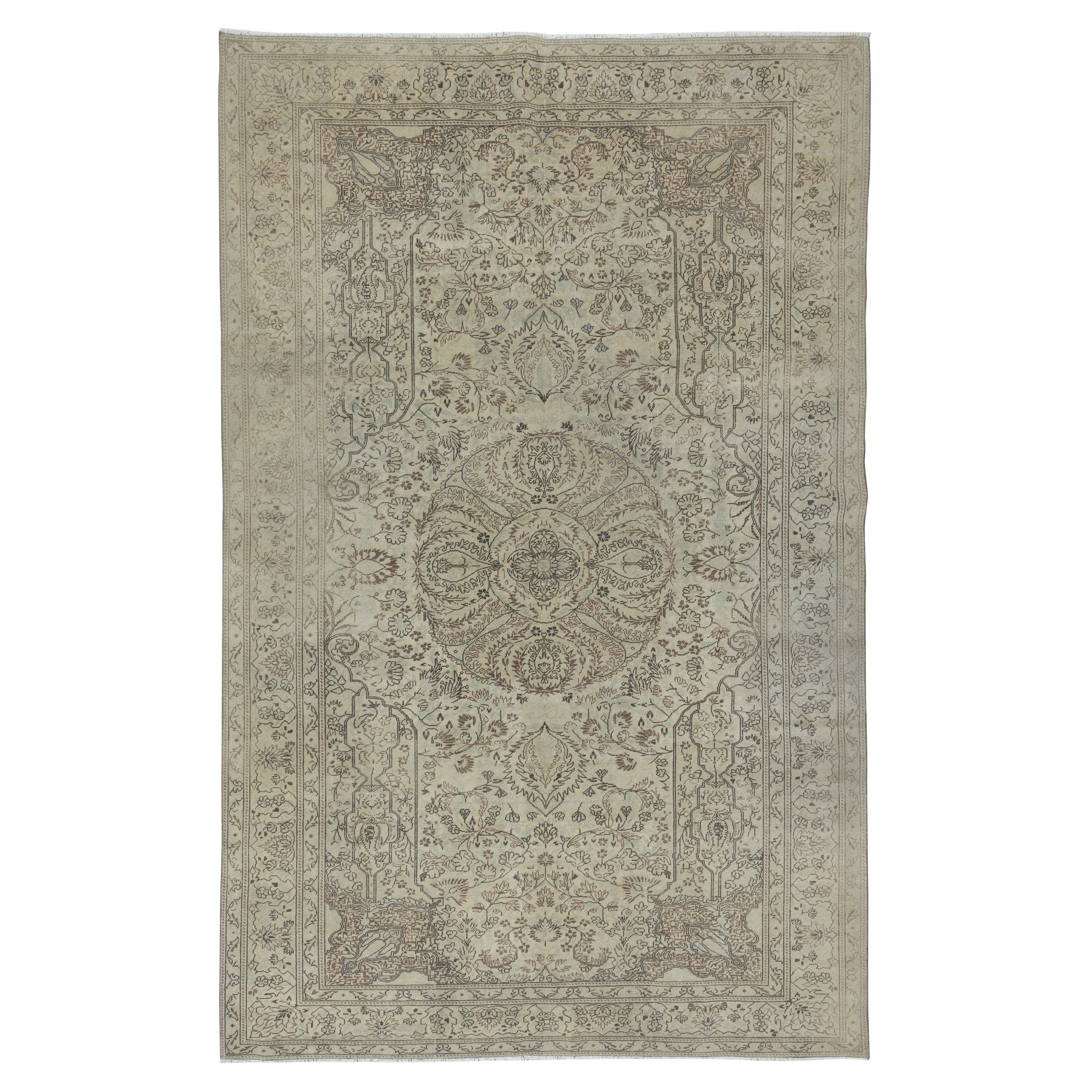 6x9.7 Ft Vintage Hand Knotted Turkish Oushak Area Rug in Soft Earthy Colors For Sale