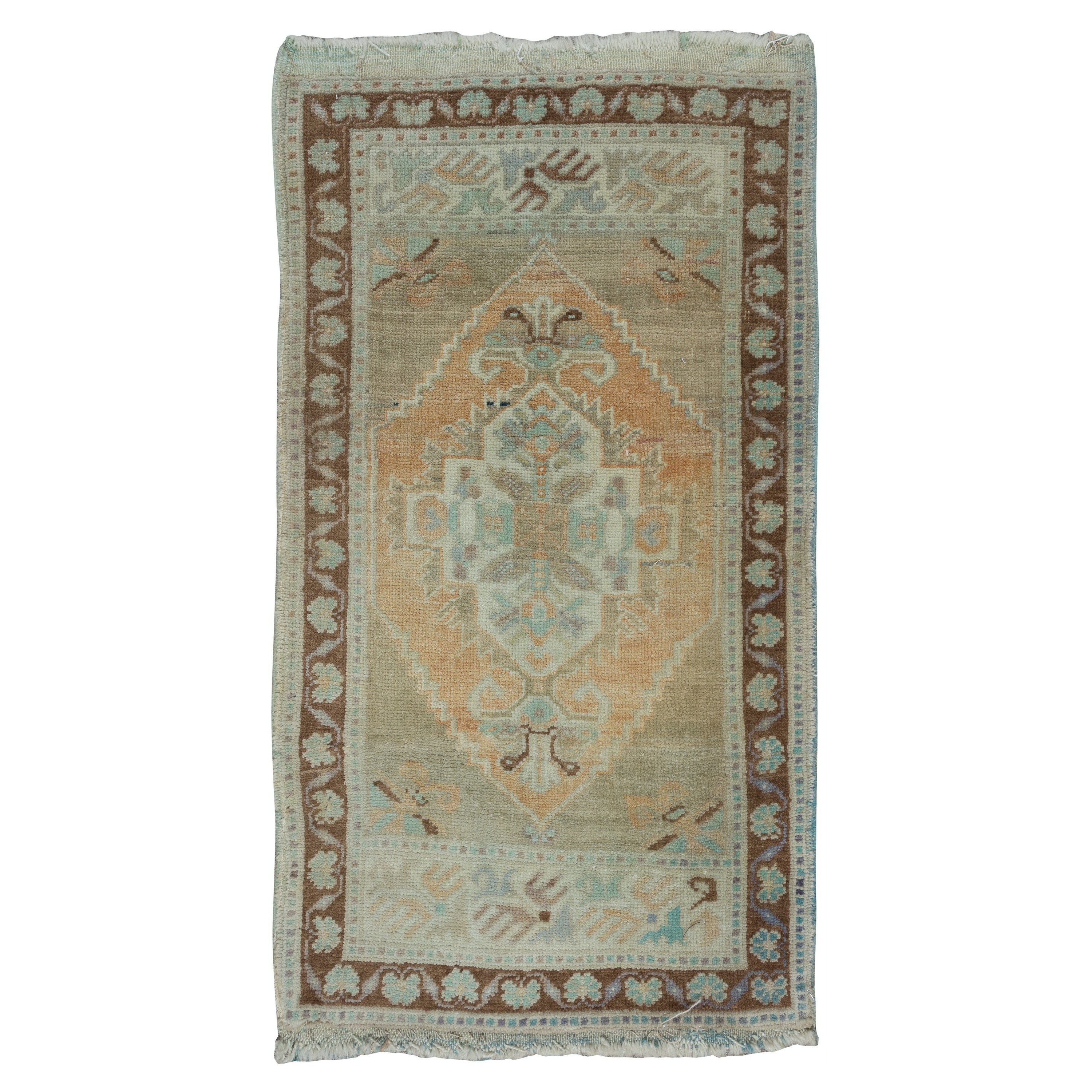 2x3.2 Ft Handmade Sun Faded Accent Rug, Vintage Turkish Door Mat & Bath Mat For Sale