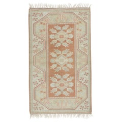 2.7x4.3 Ft Retro Handmade Anatolian Milas Small Rug in Beige & Soft Red Colors