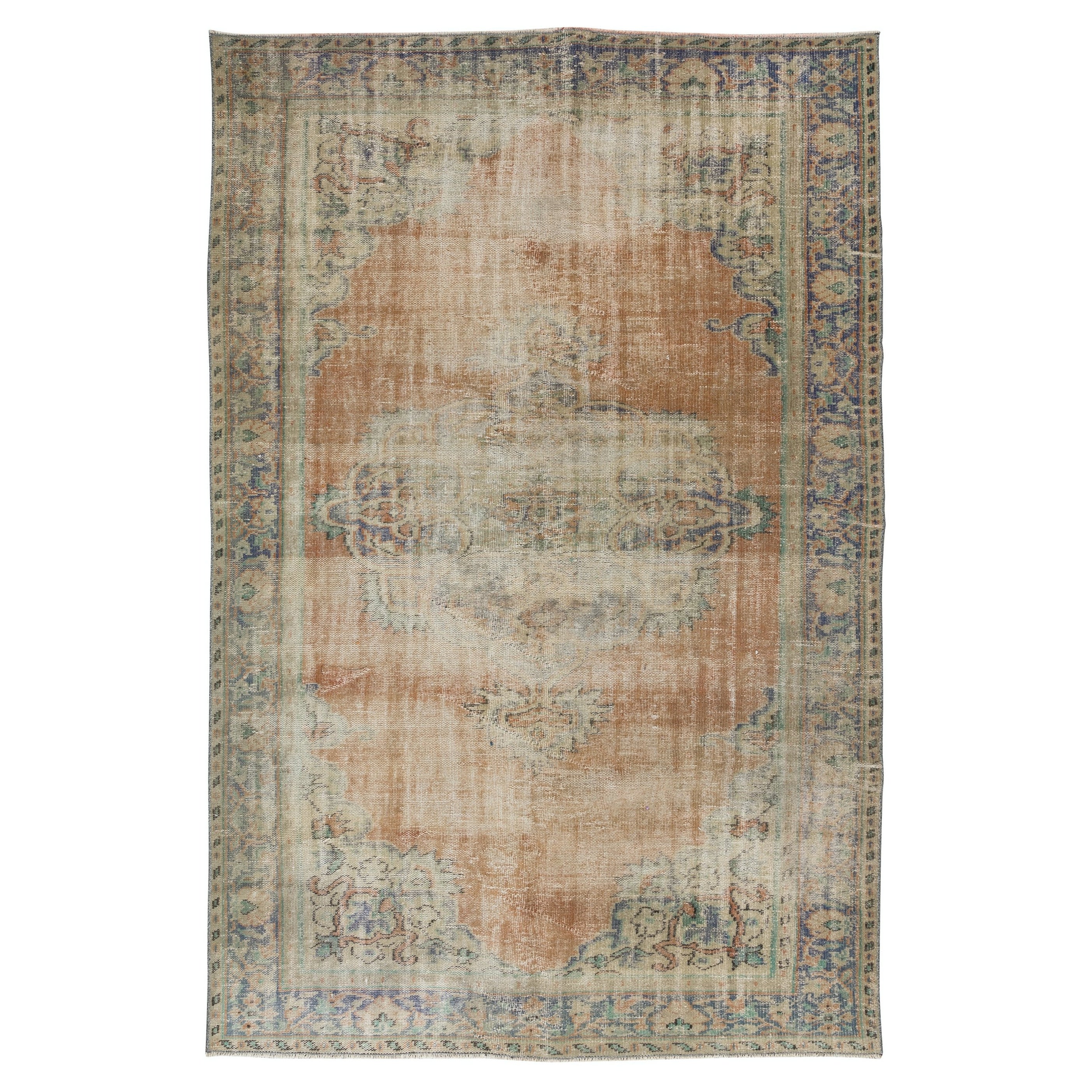 6x9.2 Ft Sun Faded Handmade Anatolian Oushak Rug, 1950s Shabby Chic Wool Carpet