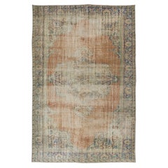 Vintage 6x9.2 Ft Sun Faded Handmade Anatolian Oushak Rug, 1950s Shabby Chic Wool Carpet