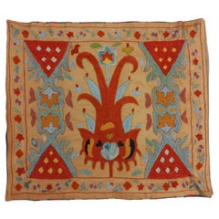 21"x23" Suzani Embroidered Cushion Cover, 100% Silk Pillow, Uzbek Pillow Sham