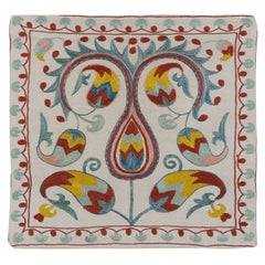 19"x19" Suzani Embroidered Cushion Cover, 100% Silk Pillow, Uzbek Pillow Sham