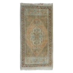 1.6x3 Ft Vintage Mini Rug in Muted Colors. Handmade Door Mat, Turkish Bath Mat