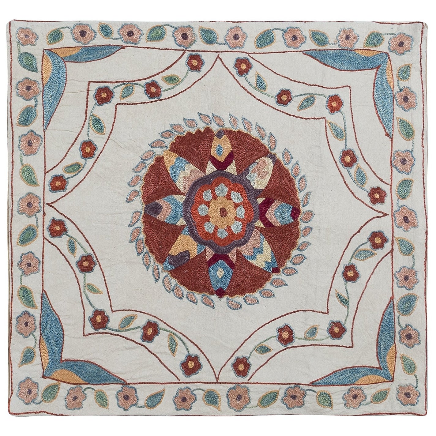 19"x21" Decorative All Silk Embroidered Suzani Cushion Cover, Made in Uzbekistan For Sale