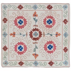 19"x21" Suzani Embroidered Cushion Cover, 100% Silk Pillow, Modern Uzbek Sham