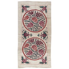 Colgante de Pared Bordado 100% Seda 21 "x42", Decoración de Pared Suzani, Mantel Uzbeko