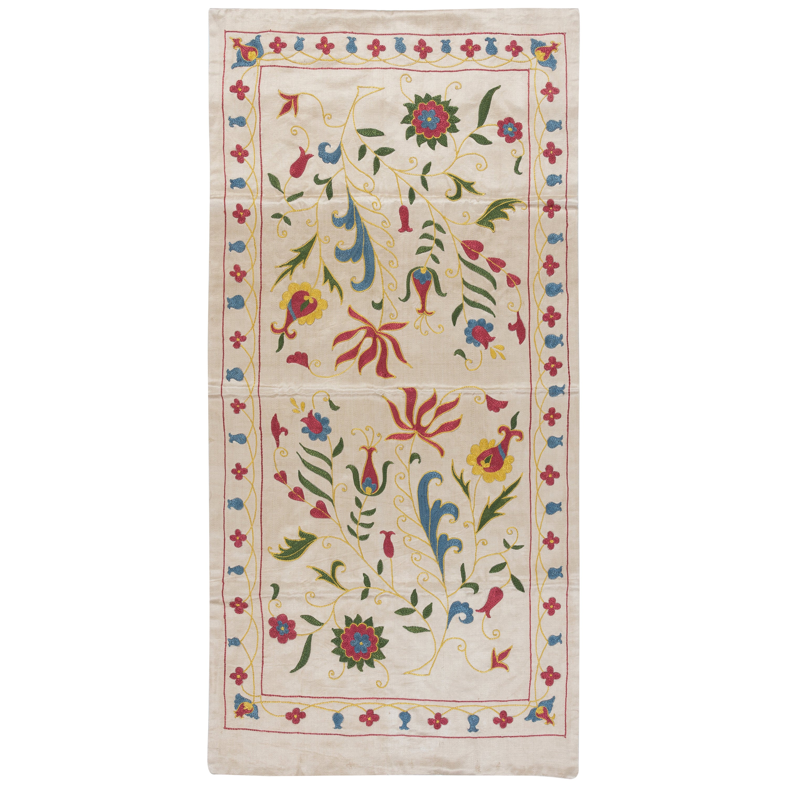 20"x40" 100% Silk Wall Hanging, Wall Decor, Embroidered Cloth, Suzani Tapestry For Sale