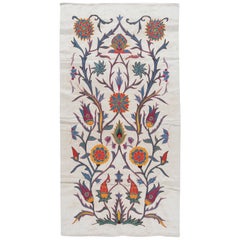 21"x41" 100% Silk Wall Hanging with Floral Design, Embroidered Uzbek Tapestry