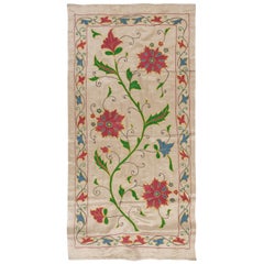 21"x41" Embroidered 100% Silk Wall Hanging, Suzani Wall Art, Uzbek Tapestry