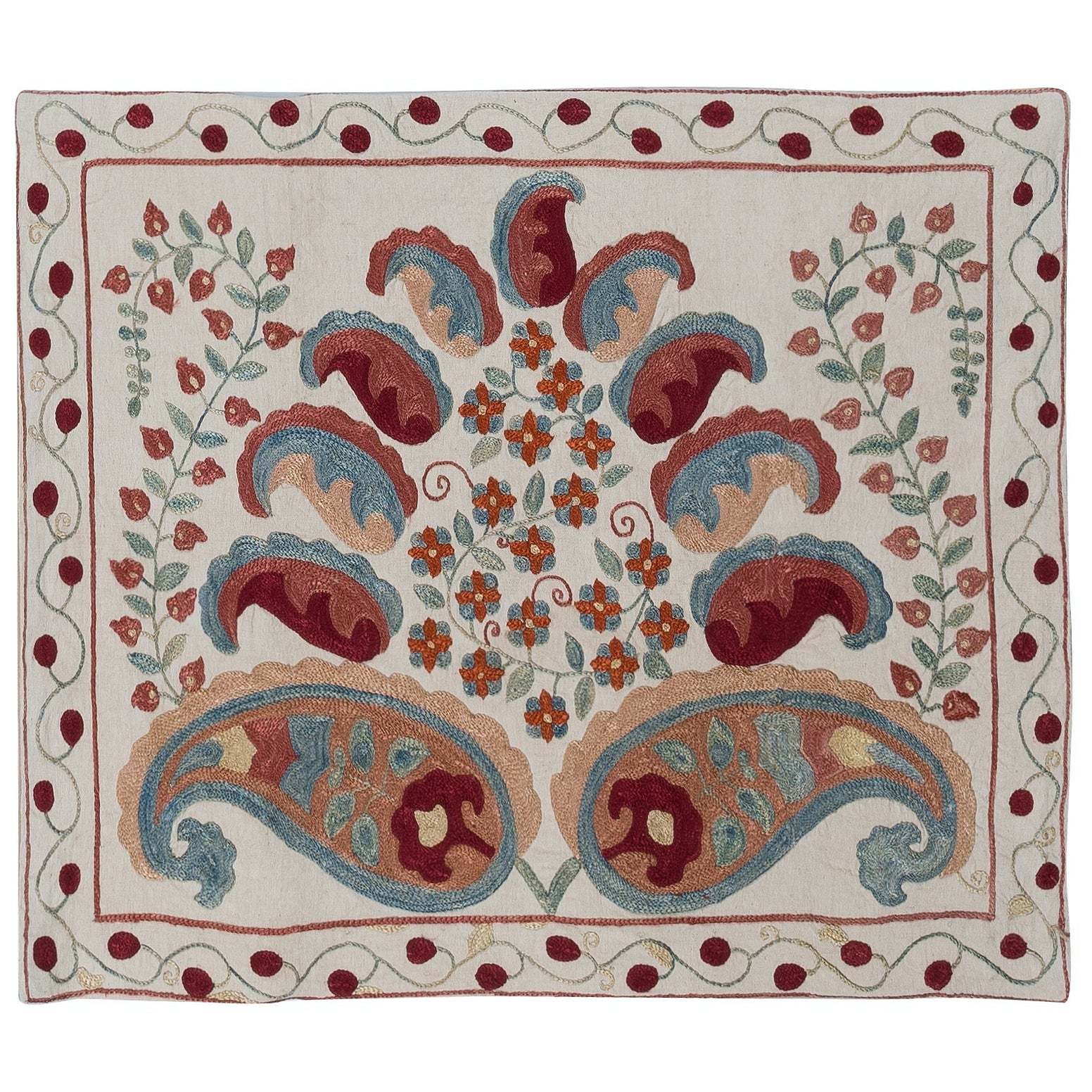 19"x22" Modern All Silk Embroidered Toss Pillow Cover, Uzbek Suzani Throw Pillow For Sale