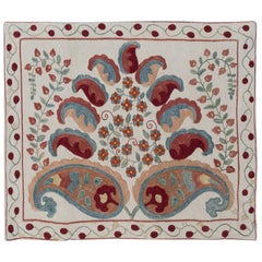 19"x22" Modern All Silk Embroidered Toss Pillow Cover, Uzbek Suzani Throw Pillow