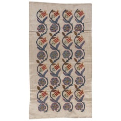 21"x39" 100% Silk Wall Hanging, Classic Suzani Embroidered Tapestry, Wall Decor