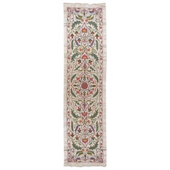 Antique 1.7x6.4 ft Embroidered All Silk Runner, Suzani Wall Hanging, Uzbek Bedspread