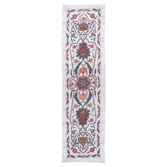 Vintage 1.8x6.5 ft 100% Silk Table Runner, Hand Embroidered Wall Hanging, Uzbek Tapestry