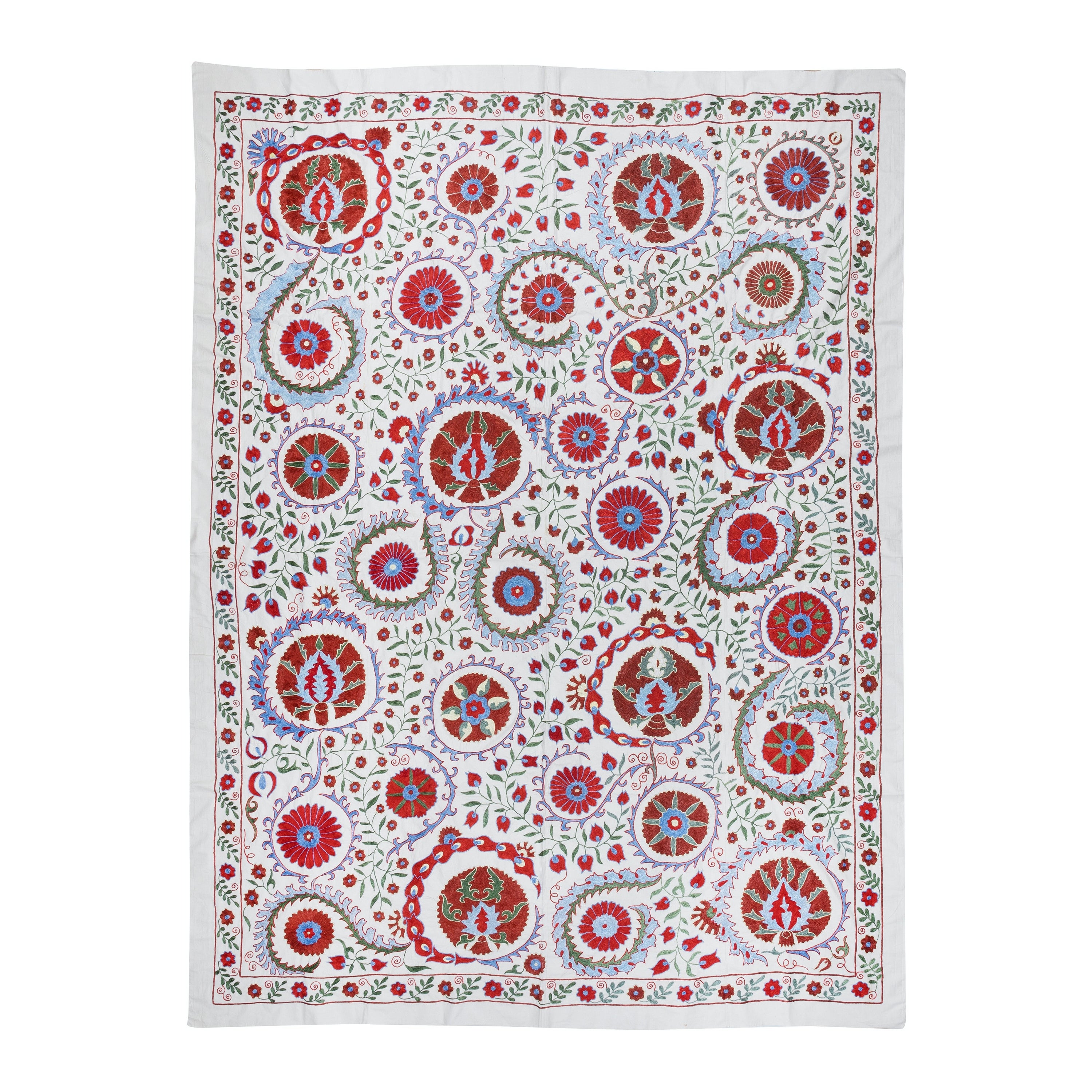 6.2x8.3 ft Crochet Fabric, Silk Embroidery Wall Hanging, Suzani Fabric Bedspread