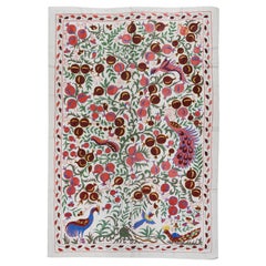 4.9x7 ft Pomegranate Tree Design Crochet Wall Hanging, Silk Embroidery Bedspread