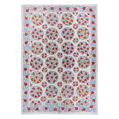 6x8.5 ft Silk Embroidery Wall Hanging, Pomegranate Design Bed Cover, Wall Decor