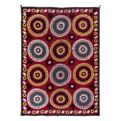 4.7x6.4 ft Ricamo in seta vintage, copriletto rosso Uzbek Suzani