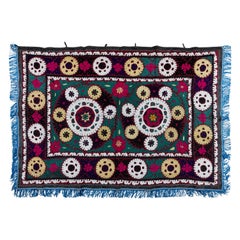 4.7x6.7 ft Suzani Textile Silk Embroidery Wall Hanging, Colorful Uzbek Bedspread