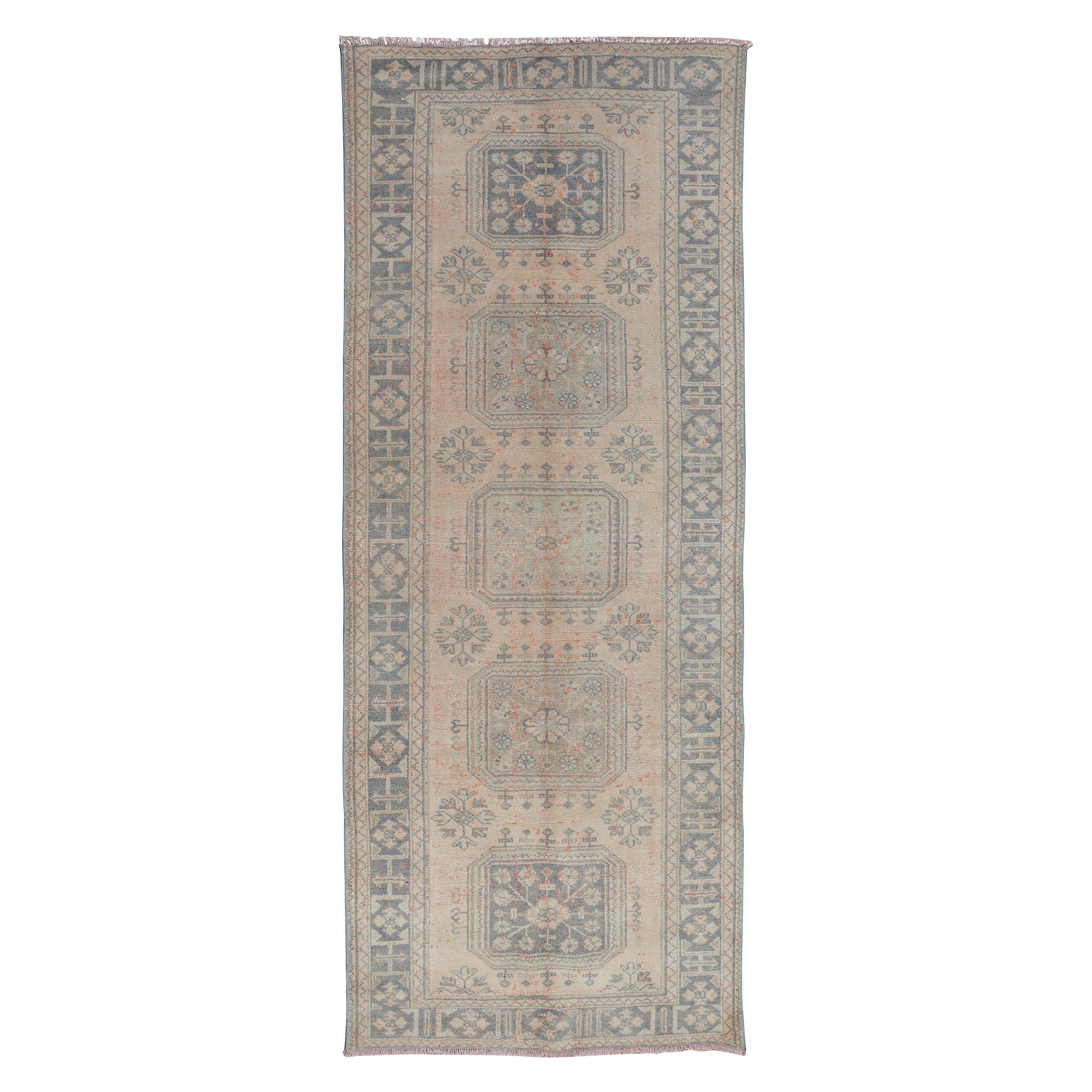 4.6x11.2 Ft Handmade Turkish Hallway Runner, Vintage Corridor Carpet, Stair Rug For Sale