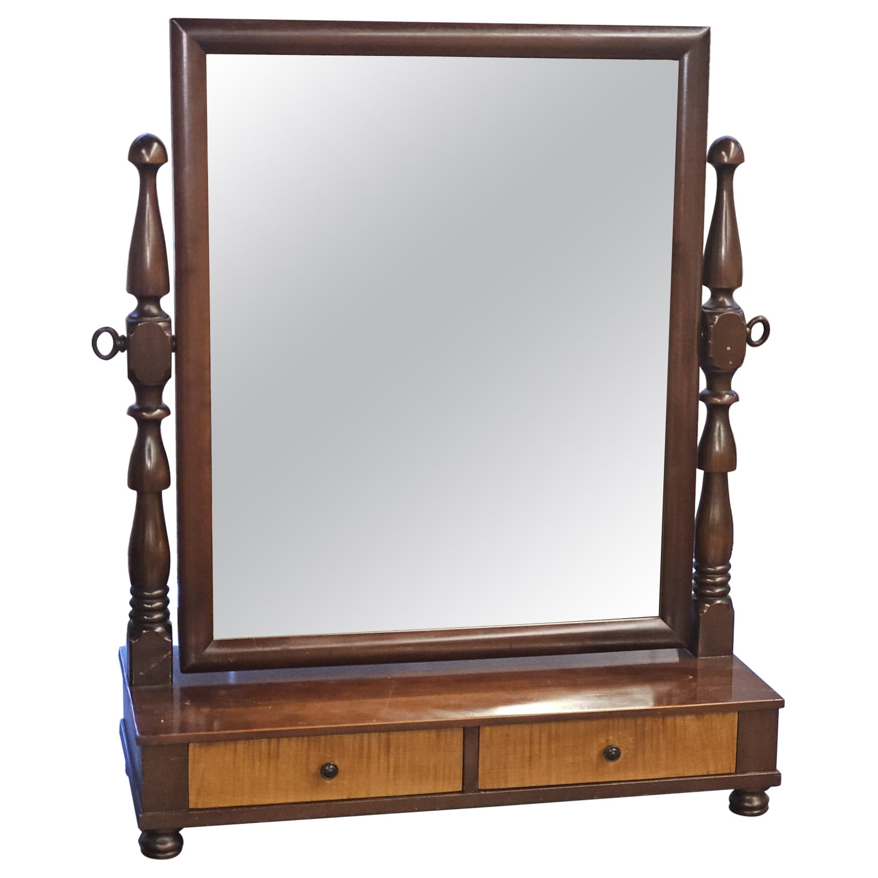 Mid Century George III Style Mahogany Two Drawer Dressing Table Mirror For Sale