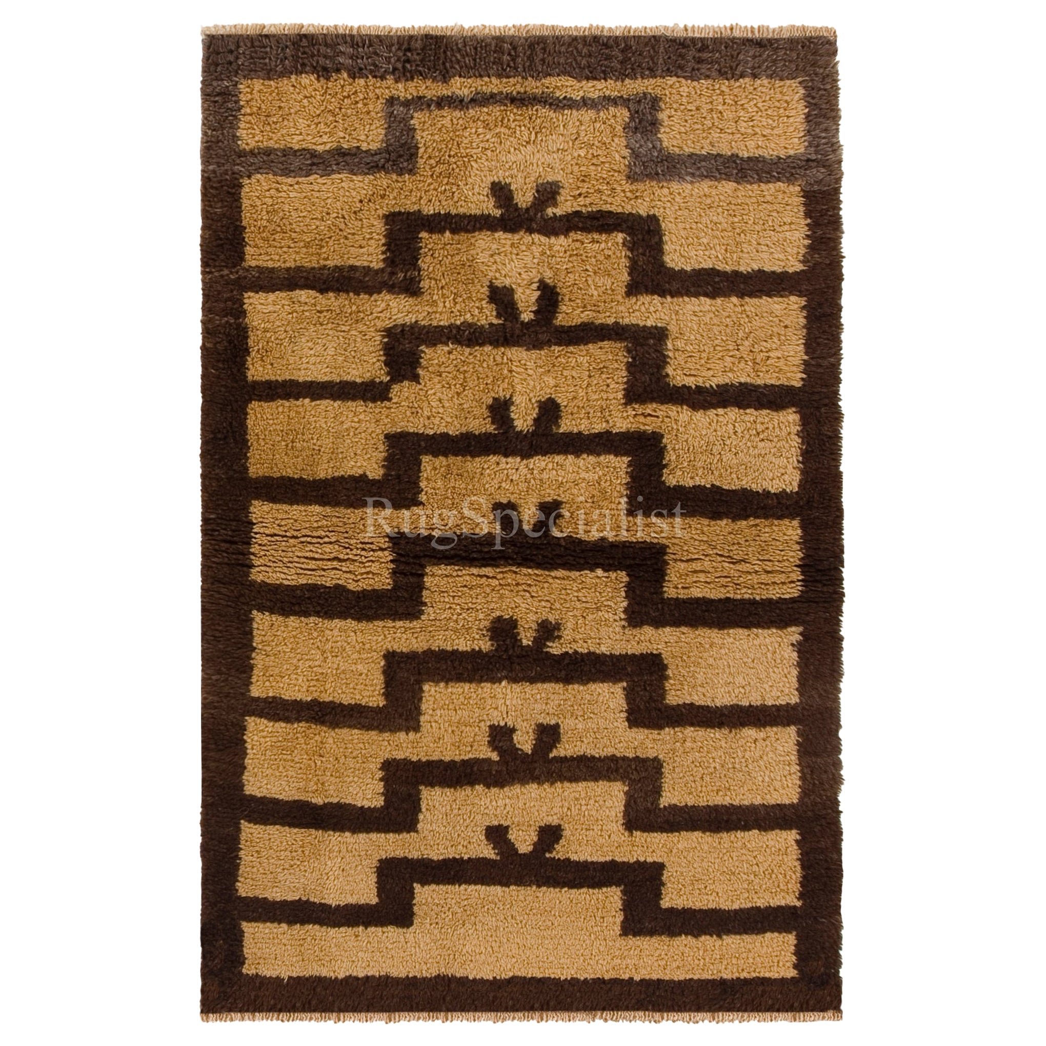 Hand-Knotted Anatolian Tulu Rug with Ascending Arches in Mustard & Brown Colors For Sale