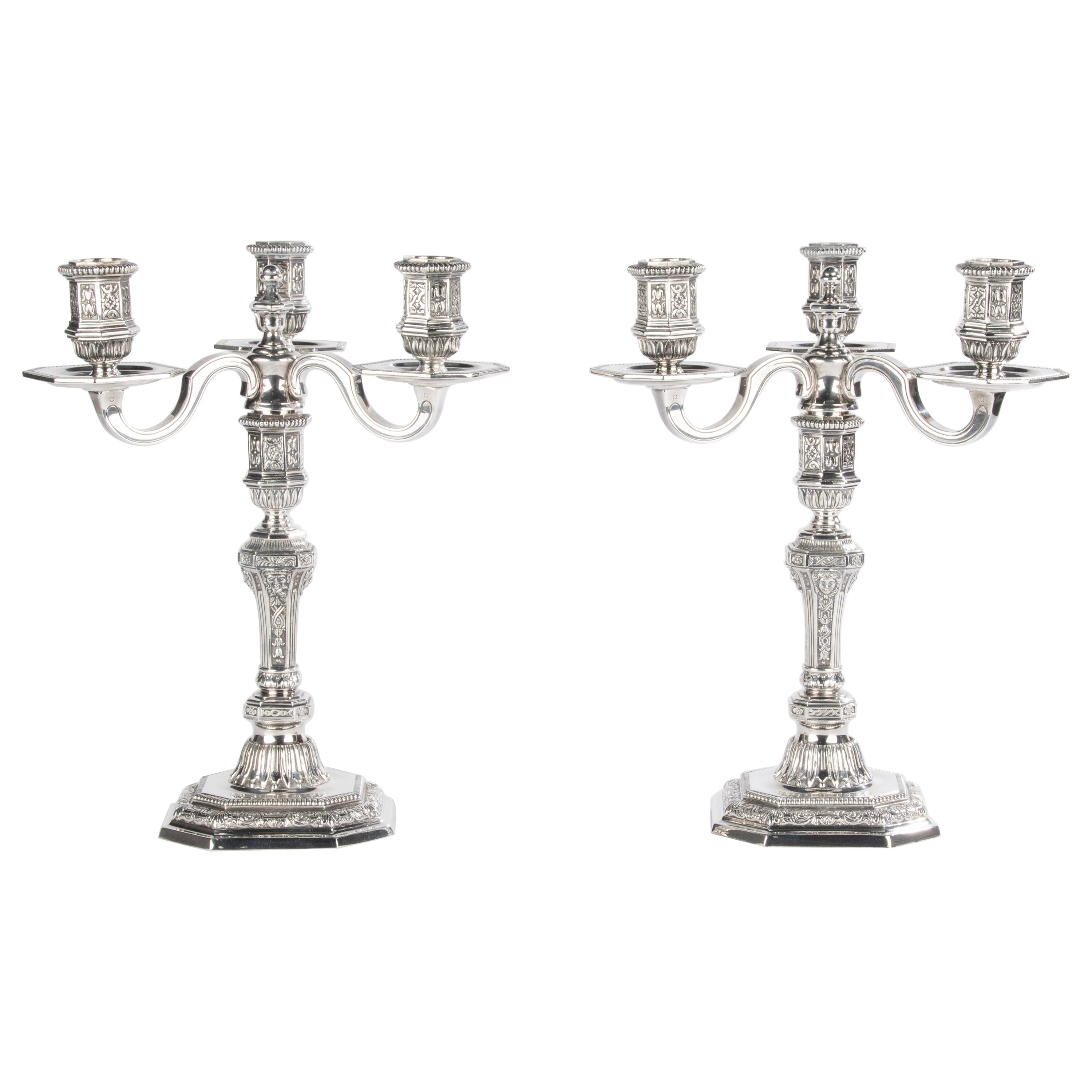 A Pair of Silver Plated Candelabras - Christofle - Renaissance - Louis Dupérier For Sale
