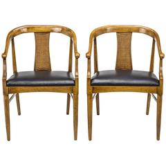 Mid Century Chinese Yoke Style Leather Seat Armchairs, Pair 6