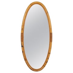 Retro Midcentury Bamboo and Rattan Oval Wall Mirror, Italy 1970s