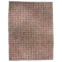 Mid-20th century Striped American Hooked Tile Rug