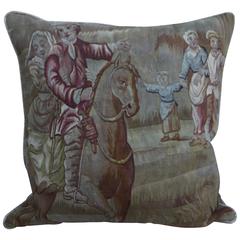 19th Century French Figural Tapestry Pillow